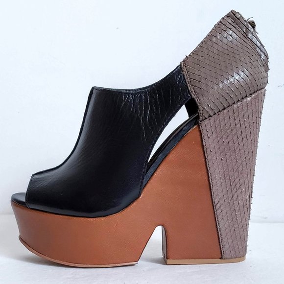 Rare MADDEN Leather Color Block Geometric Snakeskin Platform Wedge Sandal - Picture 1 of 15